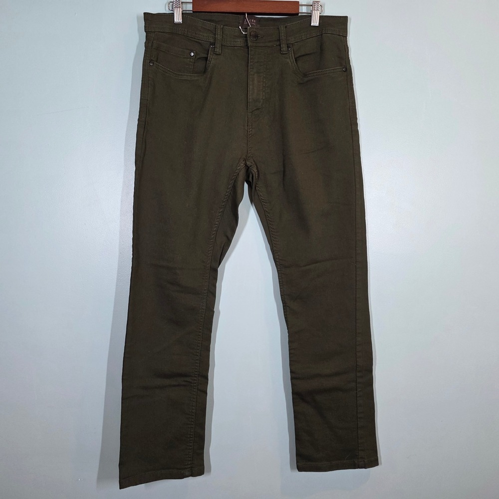 Jachs New York Mens Stretch Twill Pants Olive Green Slim‎ Fit 34x29 1529151